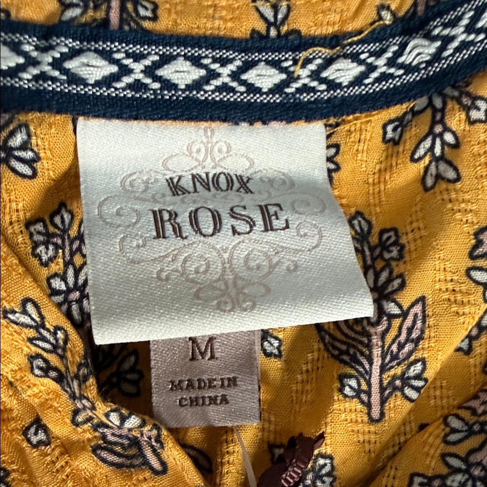 Knox Rose Mustard Yellow Floral Button-Front Top - Picture 2 of 5